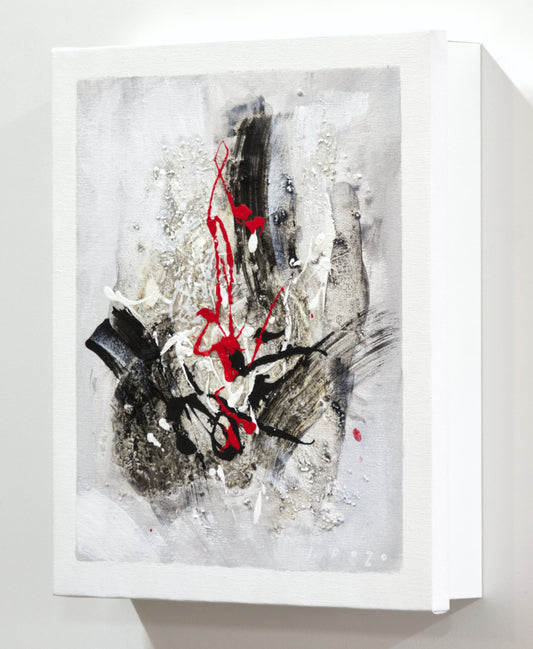 Armario para Llaves, Pintado a mano, con 12 ganchos, Moderno, Abstracto en Negro, Gris y Rojo, 100% original, Incluye tacos y tornillos