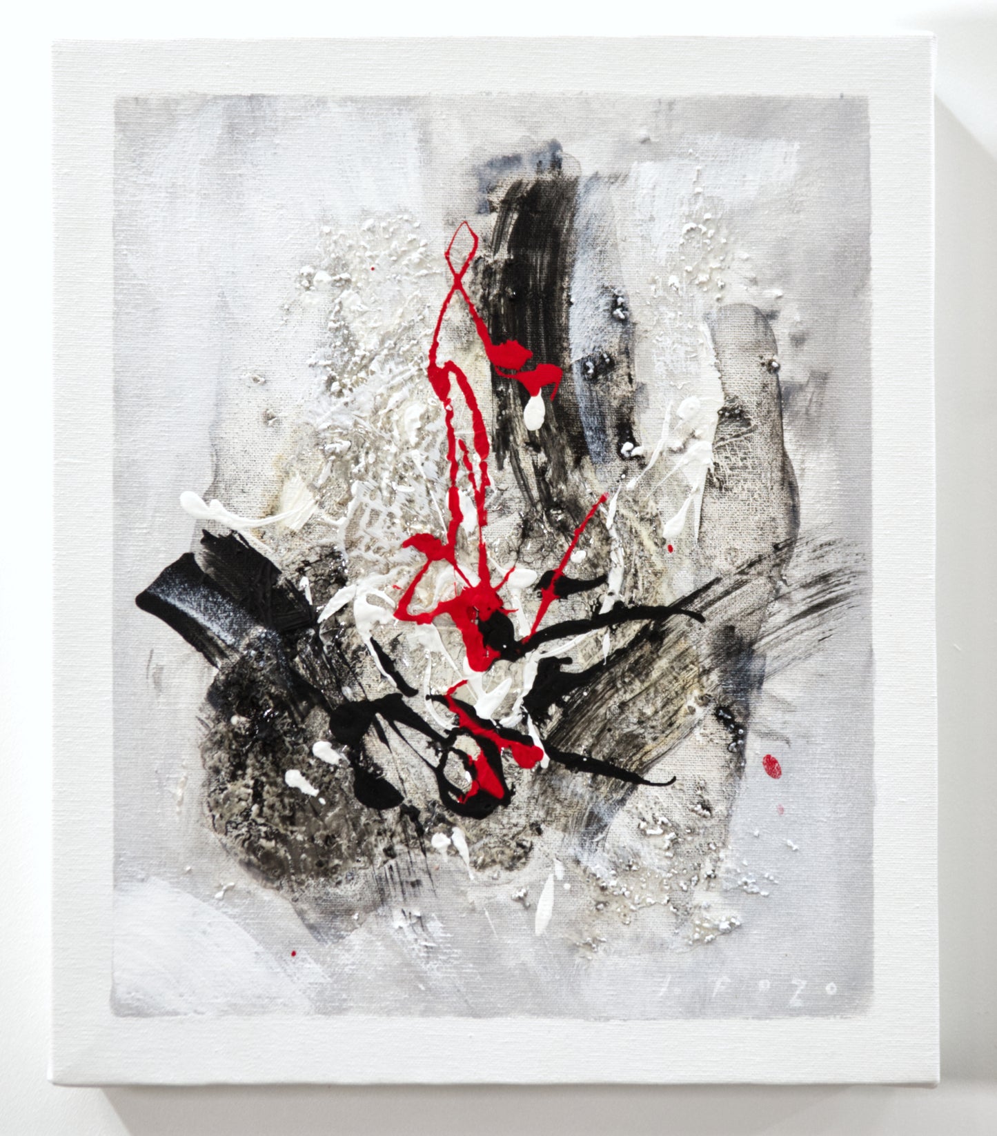 Armario para Llaves, Pintado a mano, con 12 ganchos, Moderno, Abstracto en Negro, Gris y Rojo, 100% original, Incluye tacos y tornillos