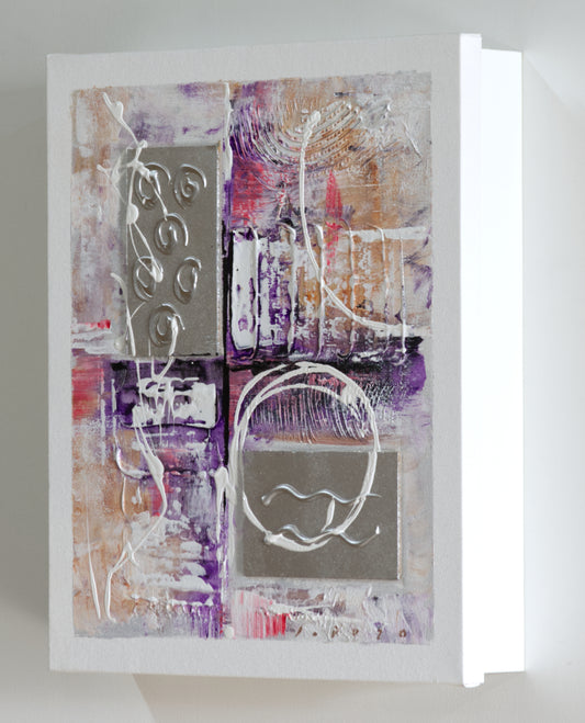 Armario para Llaves, Pintado a mano, con 12 ganchos, Moderno, Abstracto Lila, 100% original, Firmado, Incluye tacos y tornillos