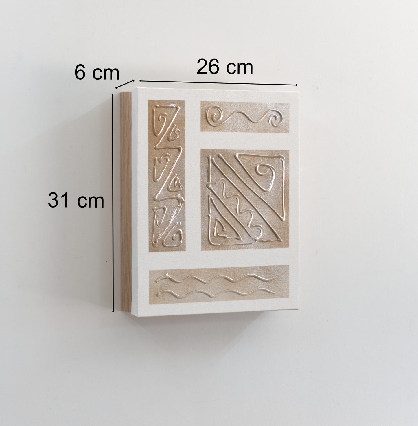 Armario para Llaves, Pintado a Mano, Abstracto Moderno, con Relieve, Medidas 26x31x6 cm, 100% Original, Madera Clara, con 15 Ganchos, Incluye Tacos y Tornillos para la Pared.