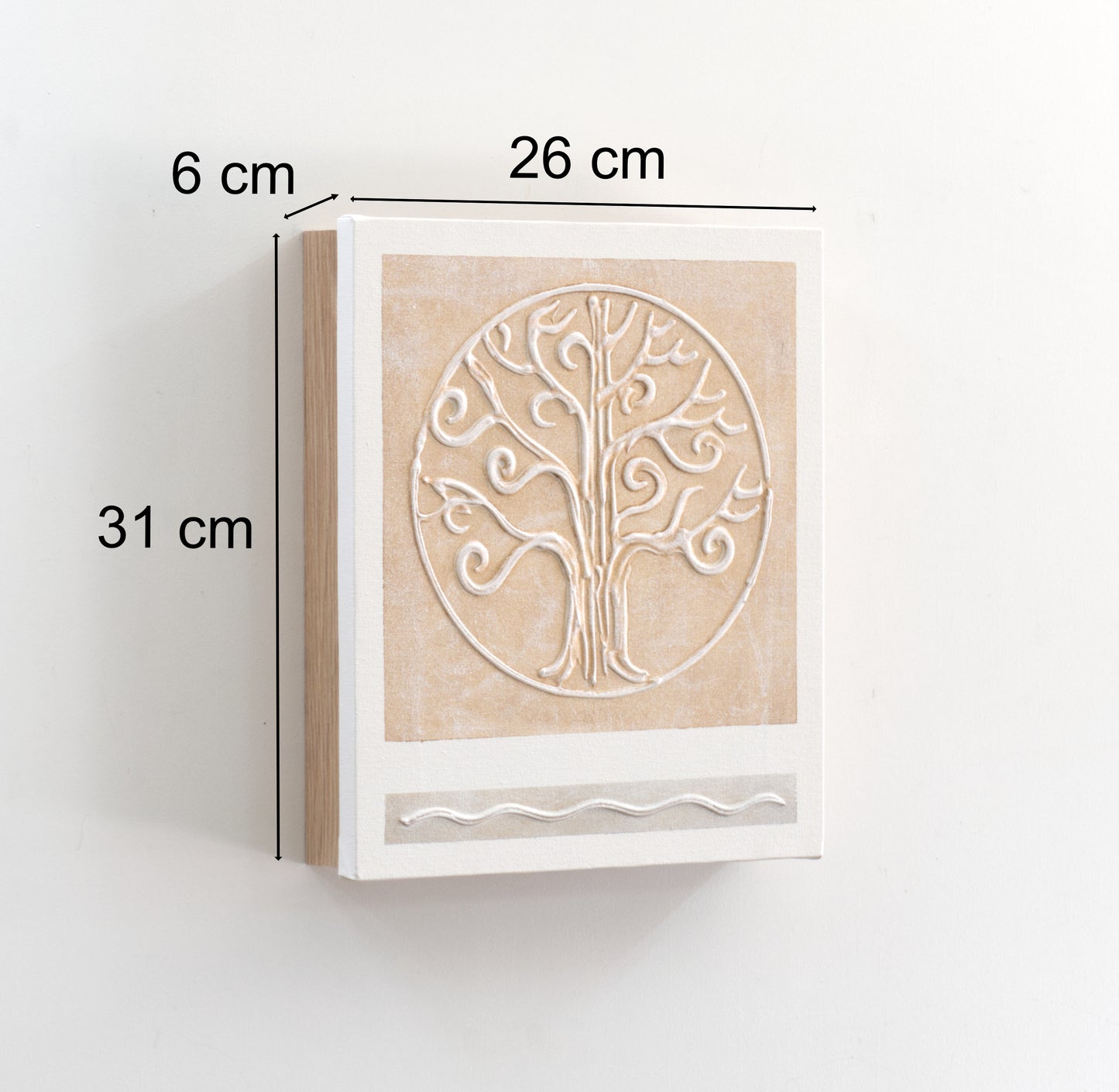 Armario para Llaves, Pintado a Mano, Árbol de la Vida con Relieve, Medidas 26x31x6 cm, 100% Original, Madera Clara, con 15 Ganchos, Incluye Tacos y Tornillos