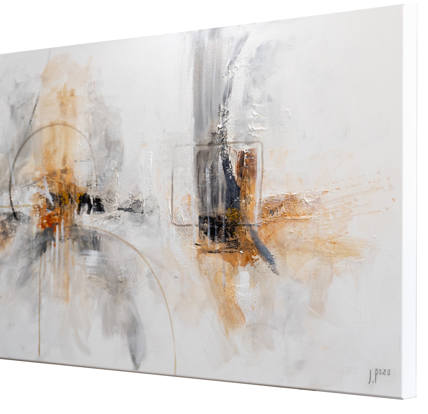Cuadro Pintado 150x60 cm Abstracto en colores claros, con Relieve. Sobre lienzo, firmado