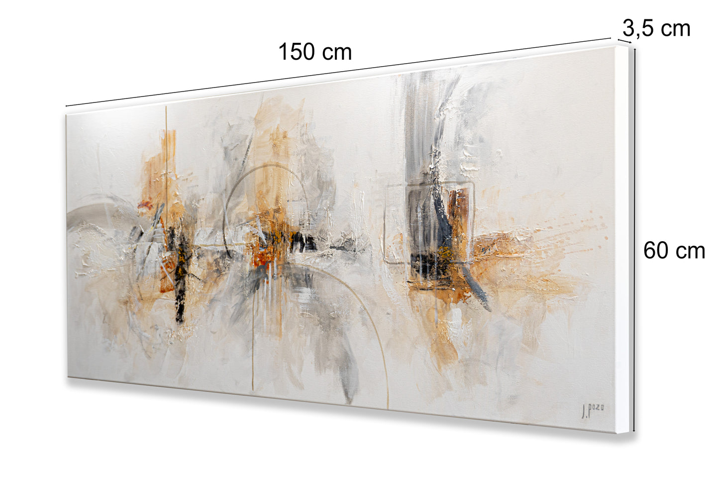 Cuadro Pintado 150x60 cm Abstracto en colores claros, con Relieve. Sobre lienzo, firmado