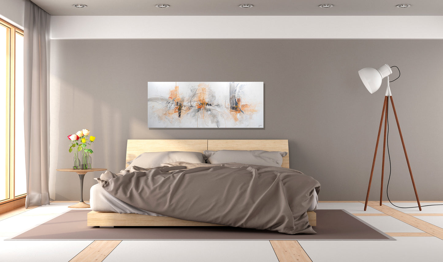 Cuadro Pintado 150x60 cm Abstracto en colores claros, con Relieve. Sobre lienzo, firmado