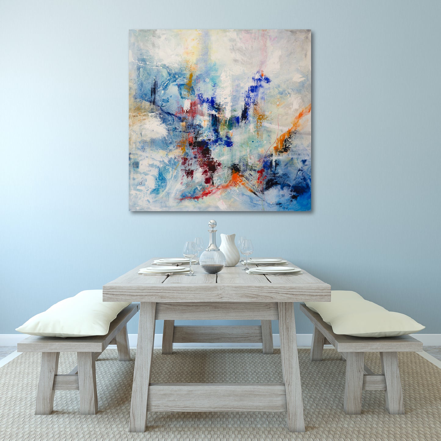 Cuadro Abstracto, Colores Vivos, Azul, 100x100 cm, Sobre Lienzo, 100% Original, Firmado (Copy)