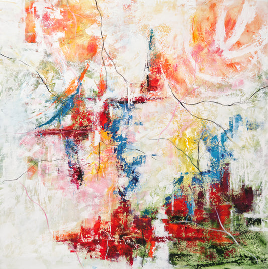 Cuadro Abstracto, Colores Vivos, 100x100 cm, Sobre Lienzo, 100% Original, Firmado