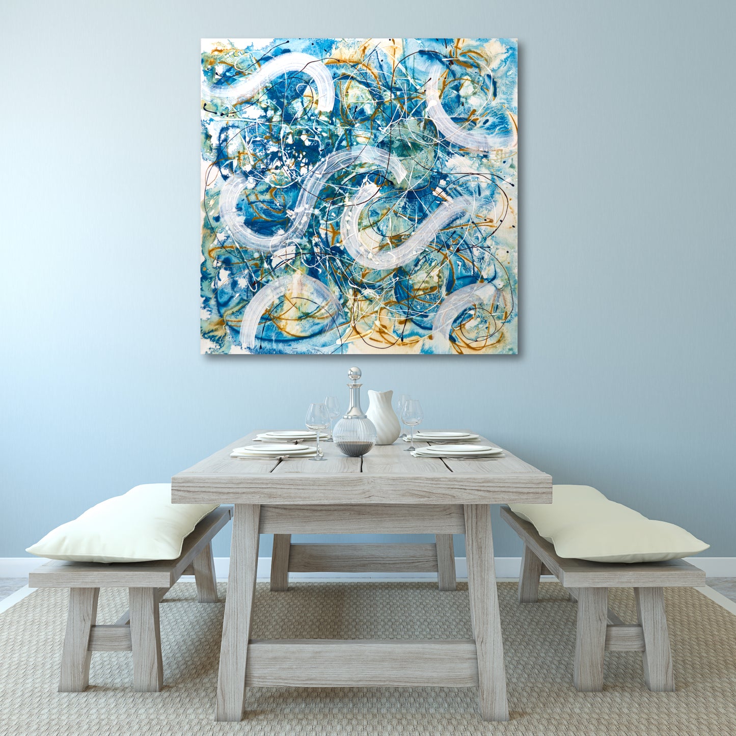 Cuadro Abstracto, Colores Vivos, Azul, Ocre, 100x100 cm, Sobre Lienzo, 100% Original, Firmado (Copy) (Copy)