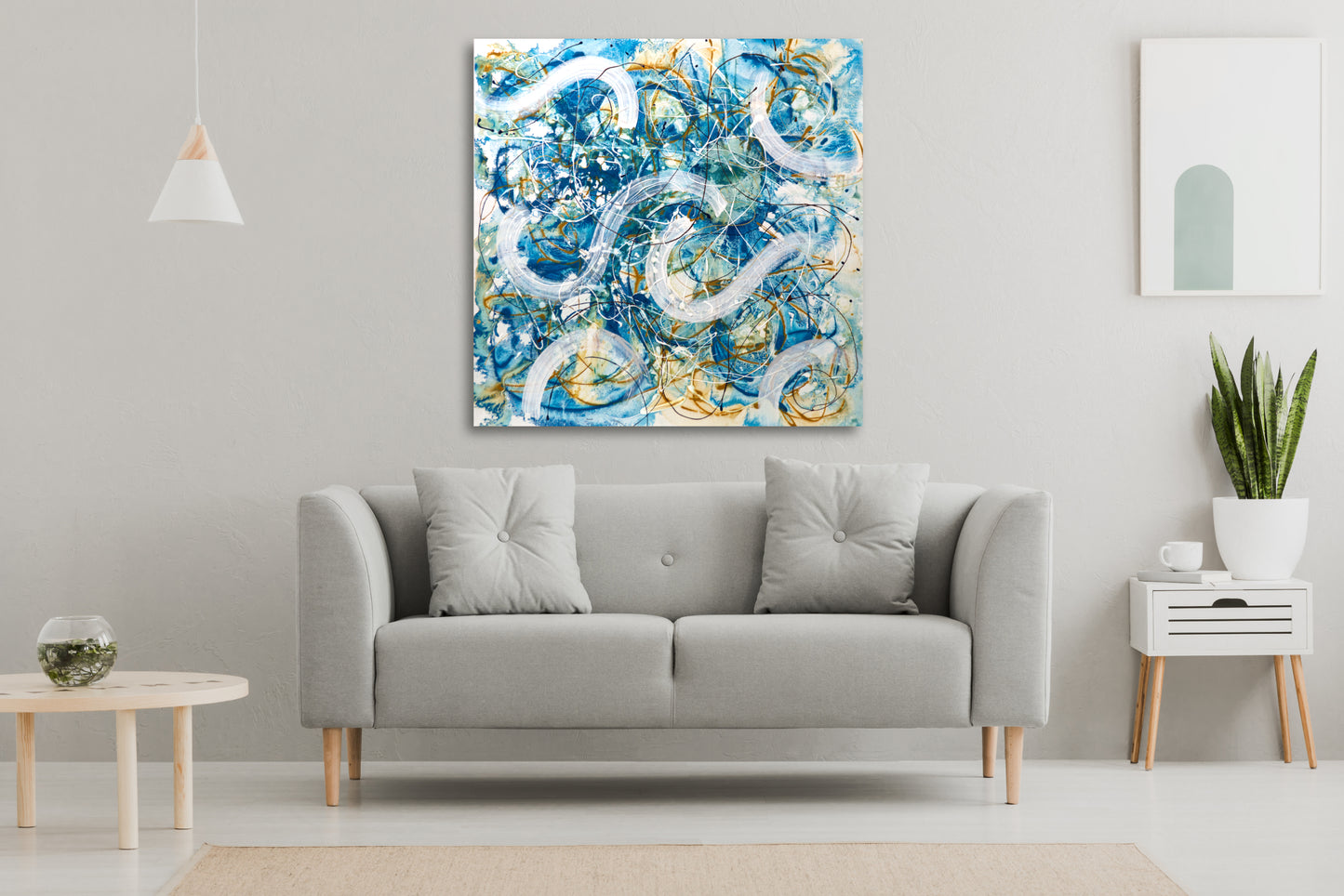 Cuadro Abstracto, Colores Vivos, Azul, Ocre, 100x100 cm, Sobre Lienzo, 100% Original, Firmado (Copy) (Copy)