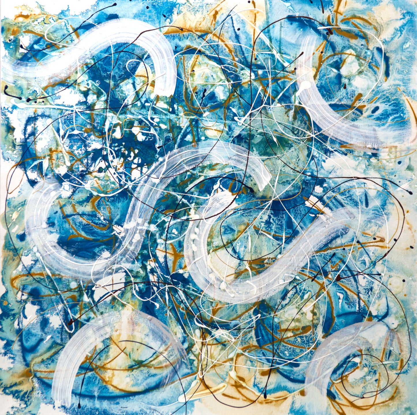 Cuadro Abstracto, Colores Vivos, Azul, Ocre, 100x100 cm, Sobre Lienzo, 100% Original, Firmado (Copy) (Copy)