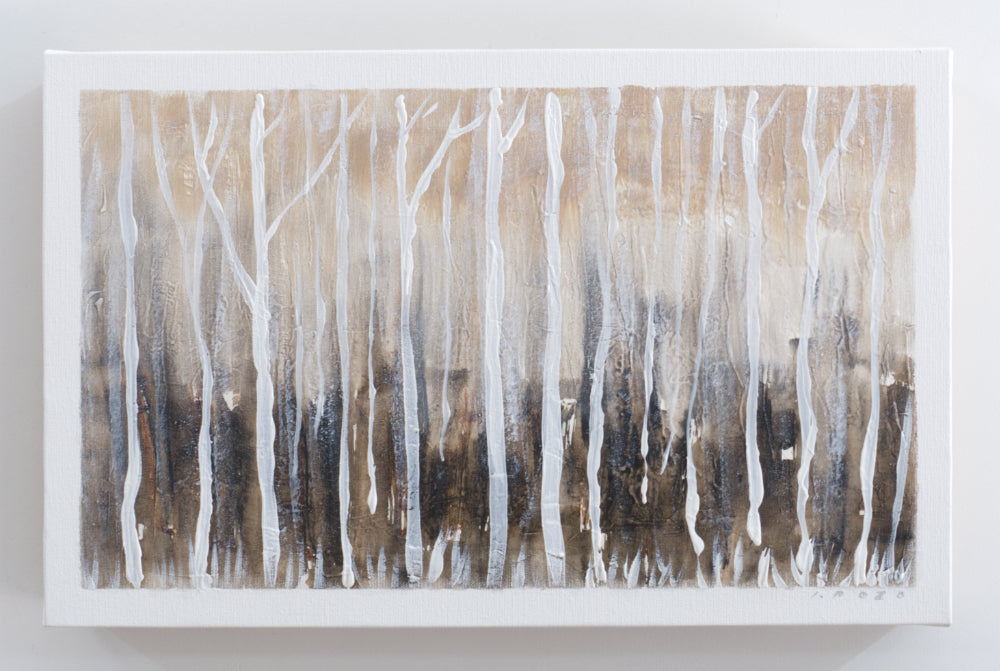 Tapa de Contador Pintada a Mano, 100% Original, en Madera Clara, Bosque abstracto, Incluye Tornillos y Tacos. Medidas: Interior 37x22x4cm