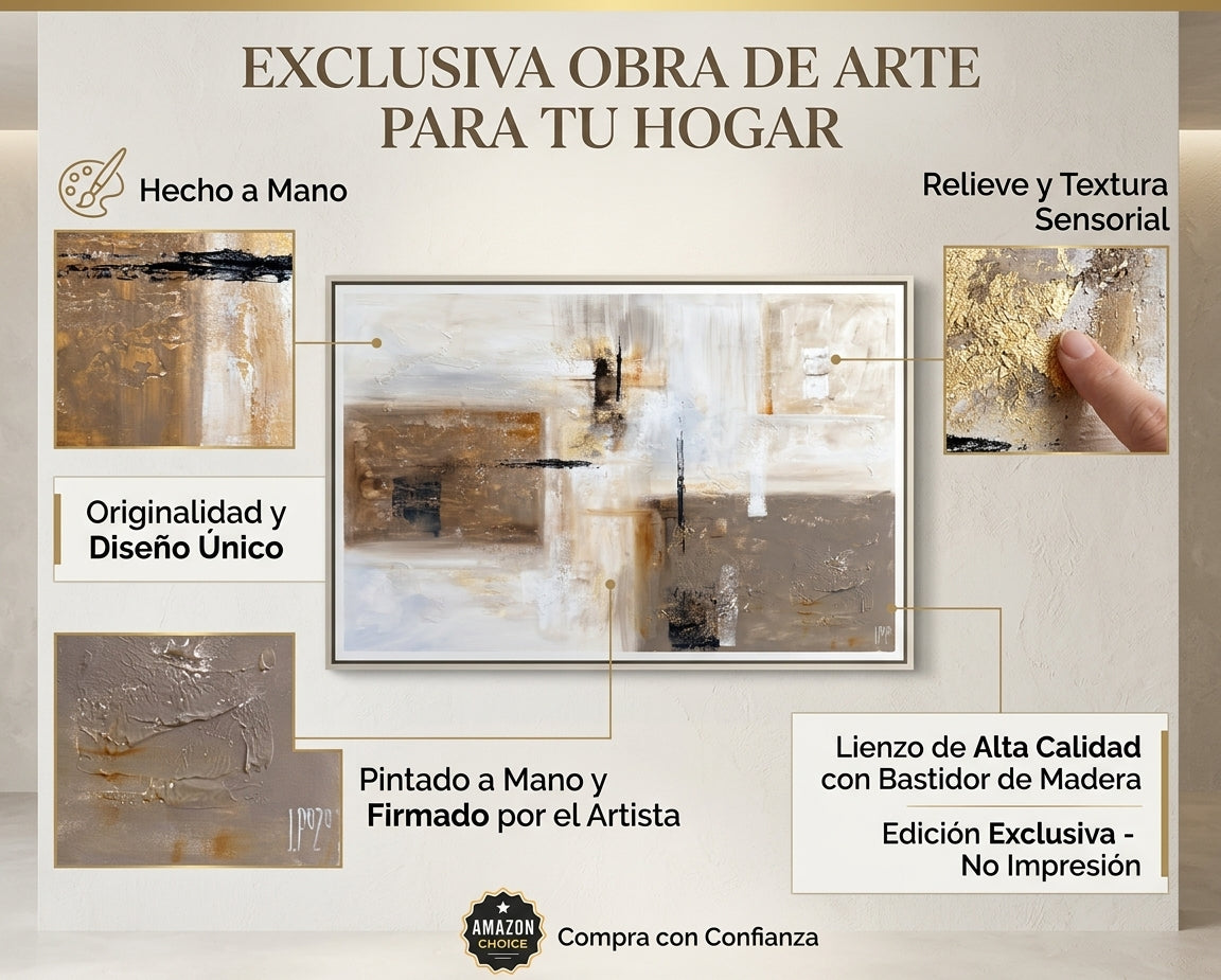 CUADRO PINTADO 120X80 CM EN MARRÓN Y BEIGE