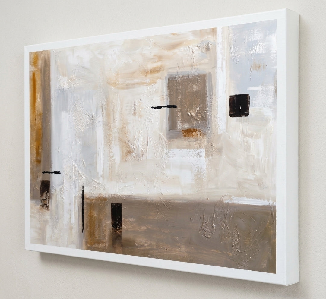 CUADRO PINTADO 120X80 CM EN MARRÓN Y BEIGE MODERNO ABSTRACTO