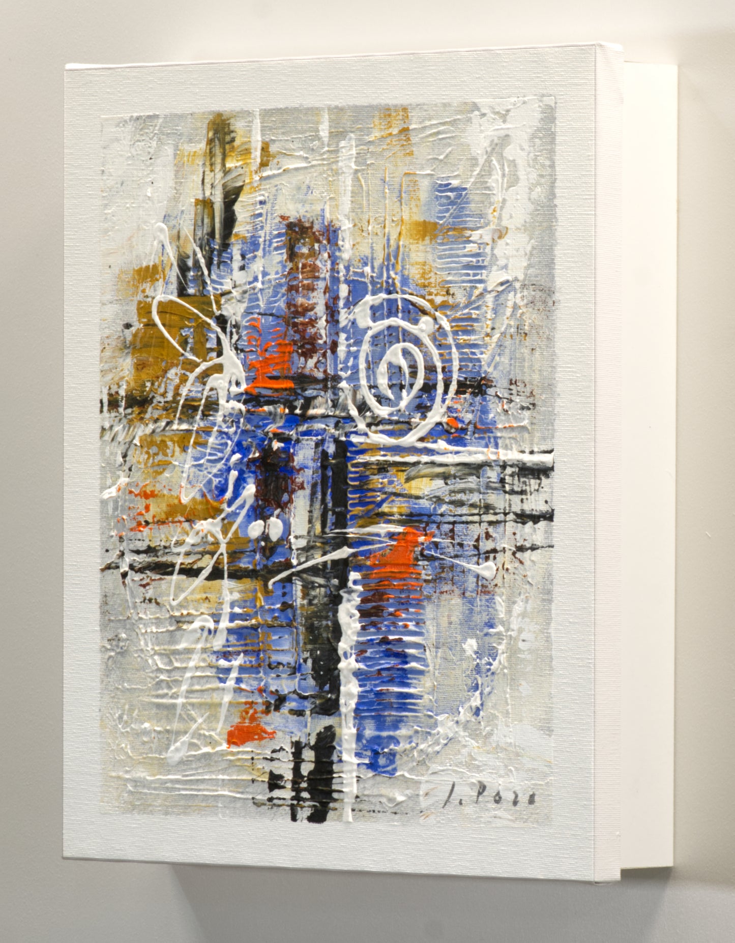 Armario para Llaves, Pintado a mano, con 12 ganchos, Abstracto en Azul, 100% original, Incluye tacos y tornillos