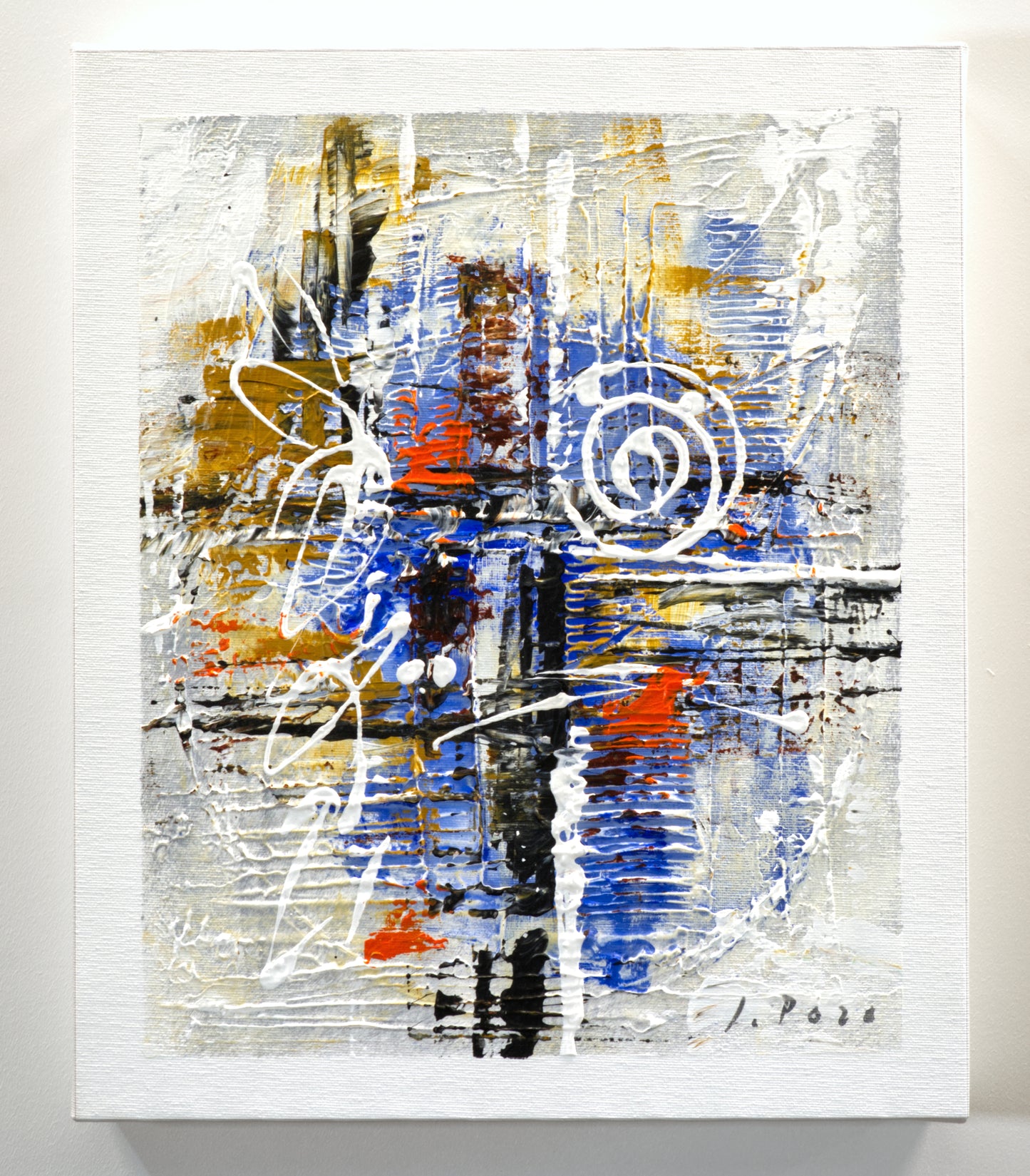 Armario para Llaves, Pintado a mano, con 12 ganchos, Abstracto en Azul, 100% original, Incluye tacos y tornillos