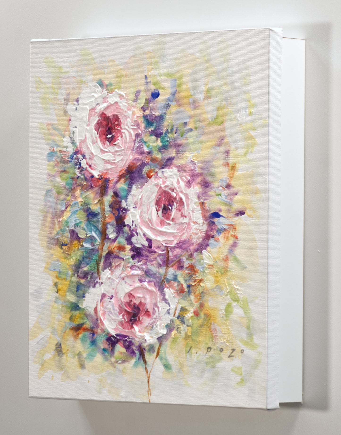 Armario para Llaves, Pintado a mano, con 12 ganchos, Flores rosas, con relieve, 100% original, Firmado, Incluye tacos y tornillos.