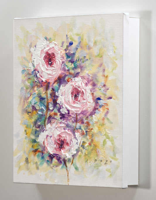 Armario para Llaves, Pintado a mano, con 12 ganchos, Flores rosas, con relieve, 100% original, Firmado, Incluye tacos y tornillos.