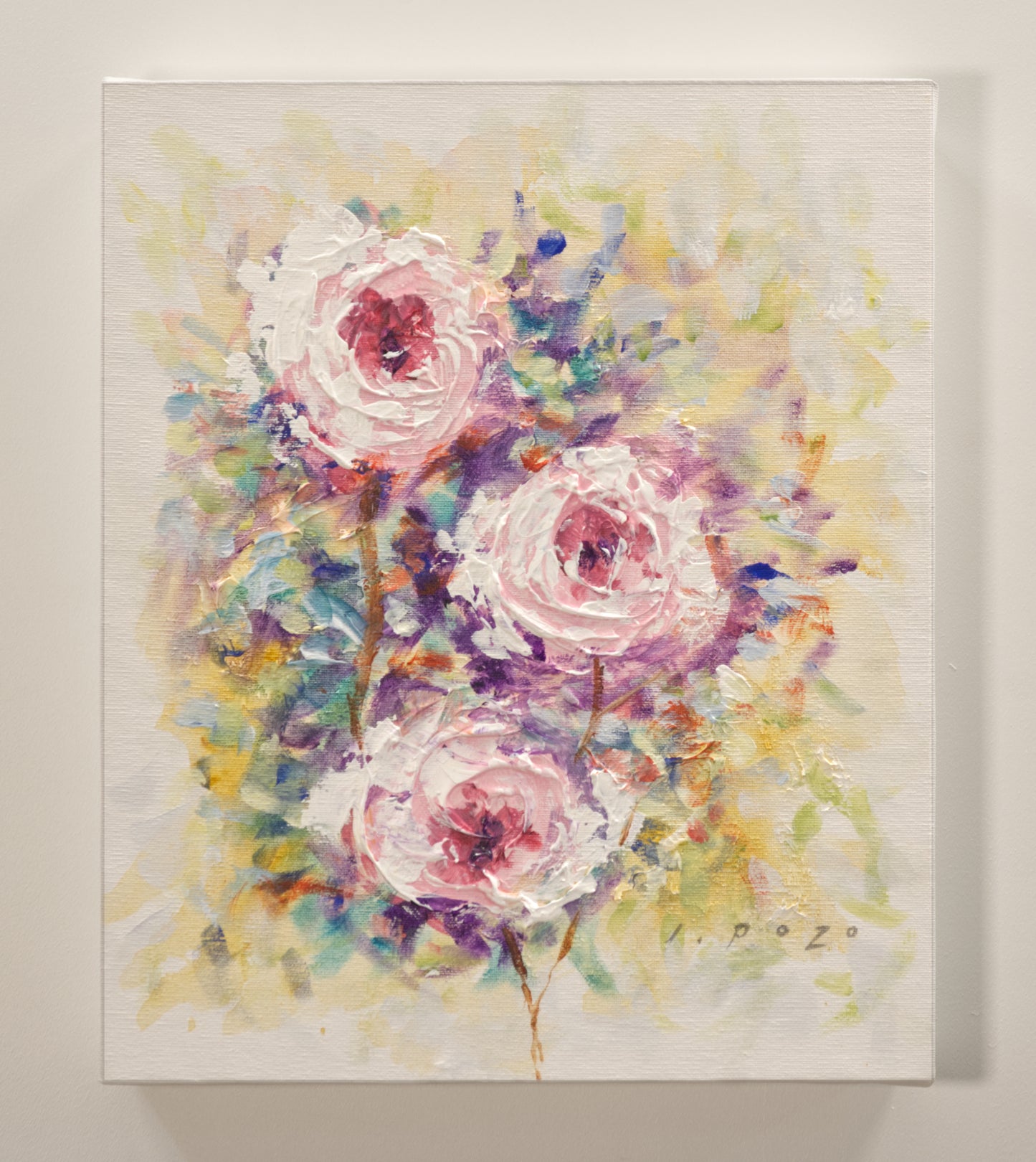 Armario para Llaves, Pintado a mano, con 12 ganchos, Flores rosas, con relieve, 100% original, Firmado, Incluye tacos y tornillos.