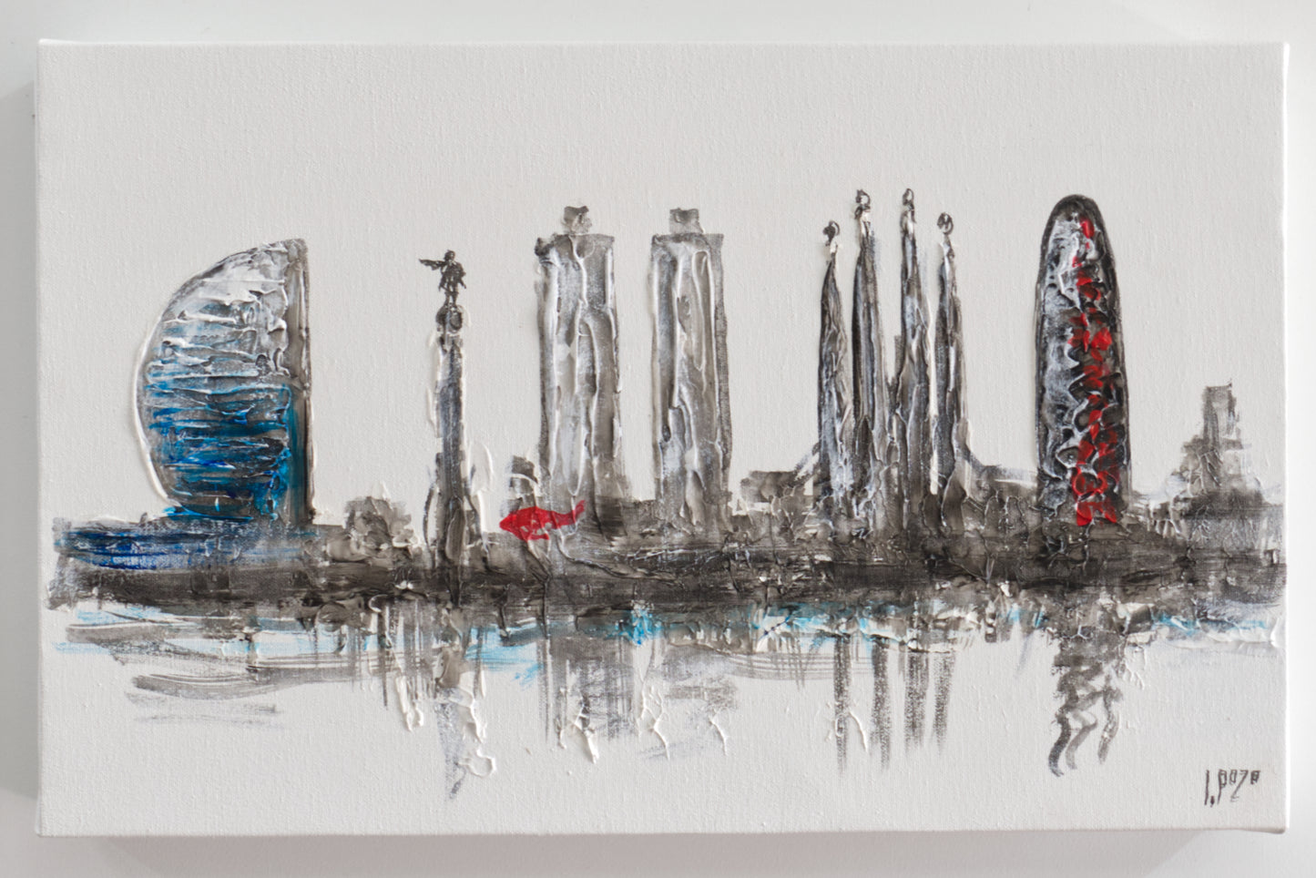 Tapa de Contador Pintada a Mano, 100% Original, Barcelona skyline, Con Relieve, Incluye Tornillos y Tacos. Medidas: Interior 37x22x4cm Exterior 41x26x6cm (Copia)