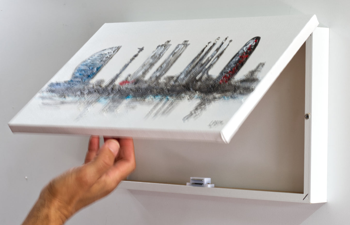 Tapa de Contador Pintada a Mano, 100% Original, Barcelona skyline, Con Relieve, Incluye Tornillos y Tacos. Medidas: Interior 37x22x4cm Exterior 41x26x6cm (Copia)