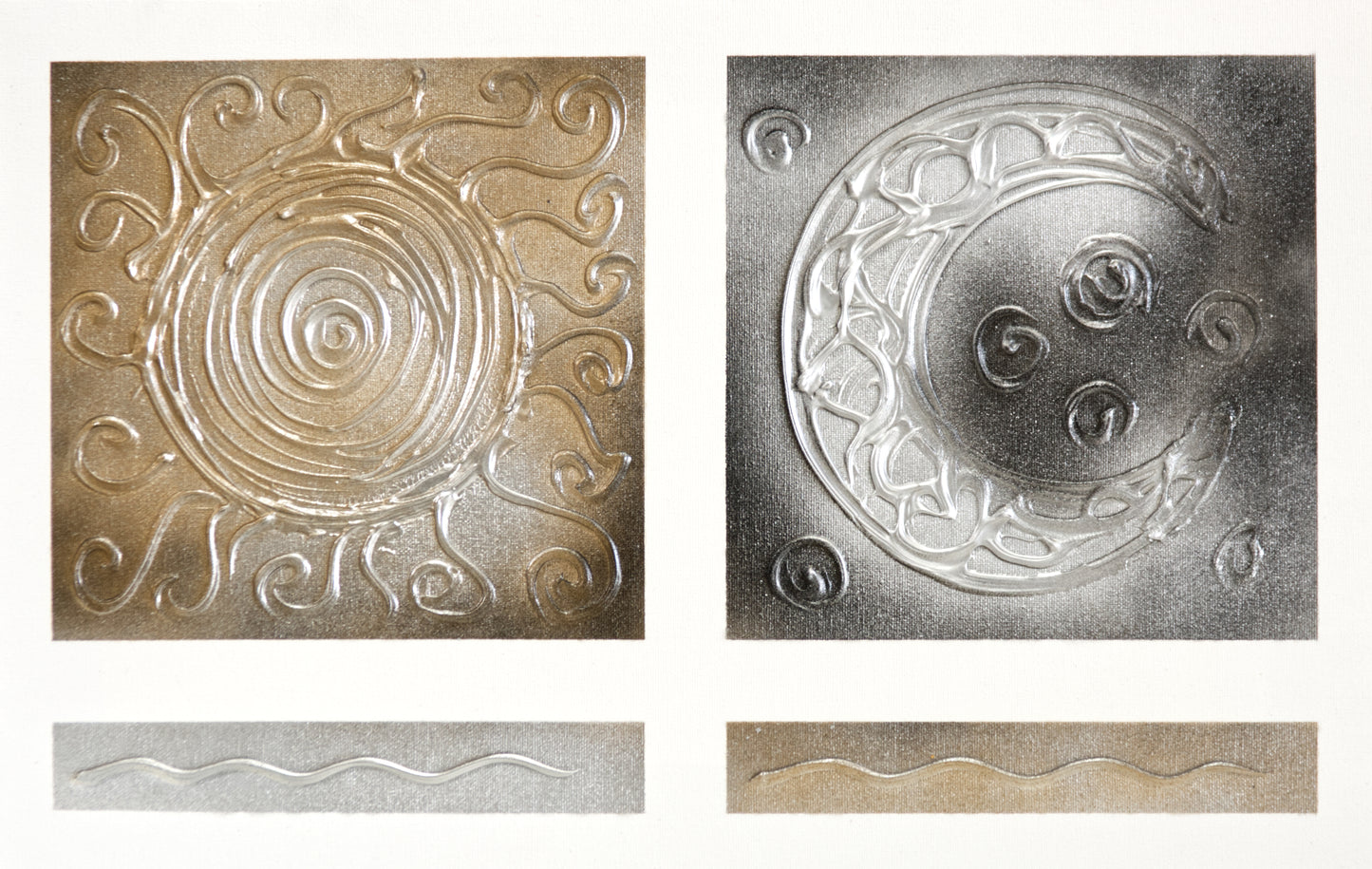 Tapa de Contador Pintada a Mano, 100% Original, Sol y Luna, En Plata y dorado, Incluye Tornillos y Tacos. Medidas: Interior 37x22x4cm Exterior 41x26x6cm