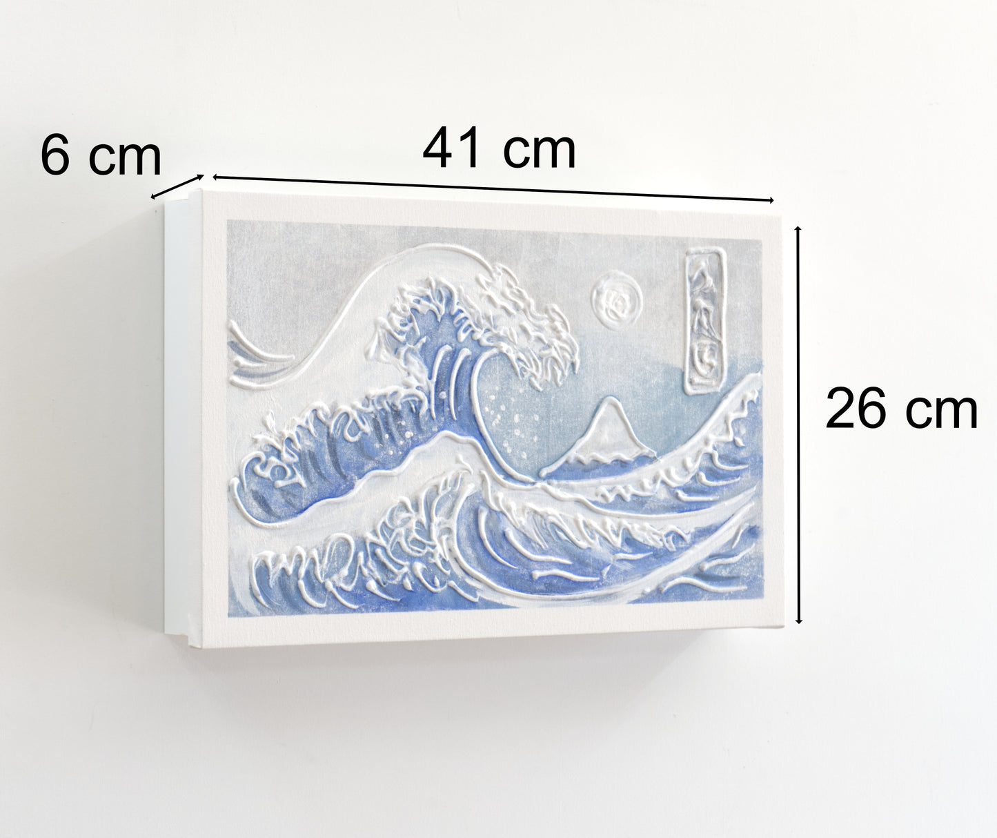 Tapa de Contador Pintada a Mano, 100% Original, Ola de Hokusai, Con Relieve, Incluye Tornillos y Tacos. Medidas: Interior 37x22x4cm Exterior 41x26x6cm