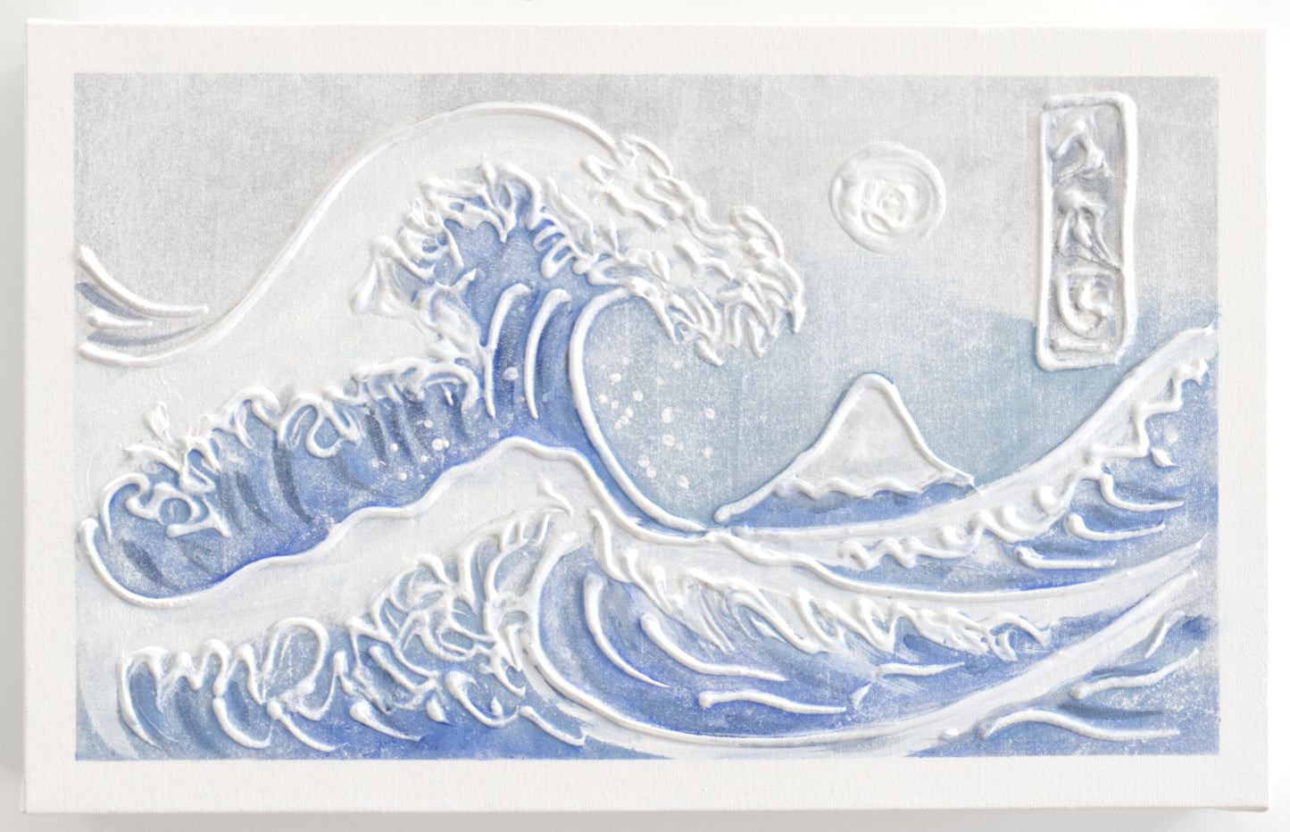 Tapa de Contador Pintada a Mano, 100% Original, Ola de Hokusai, Con Relieve, Incluye Tornillos y Tacos. Medidas: Interior 37x22x4cm Exterior 41x26x6cm