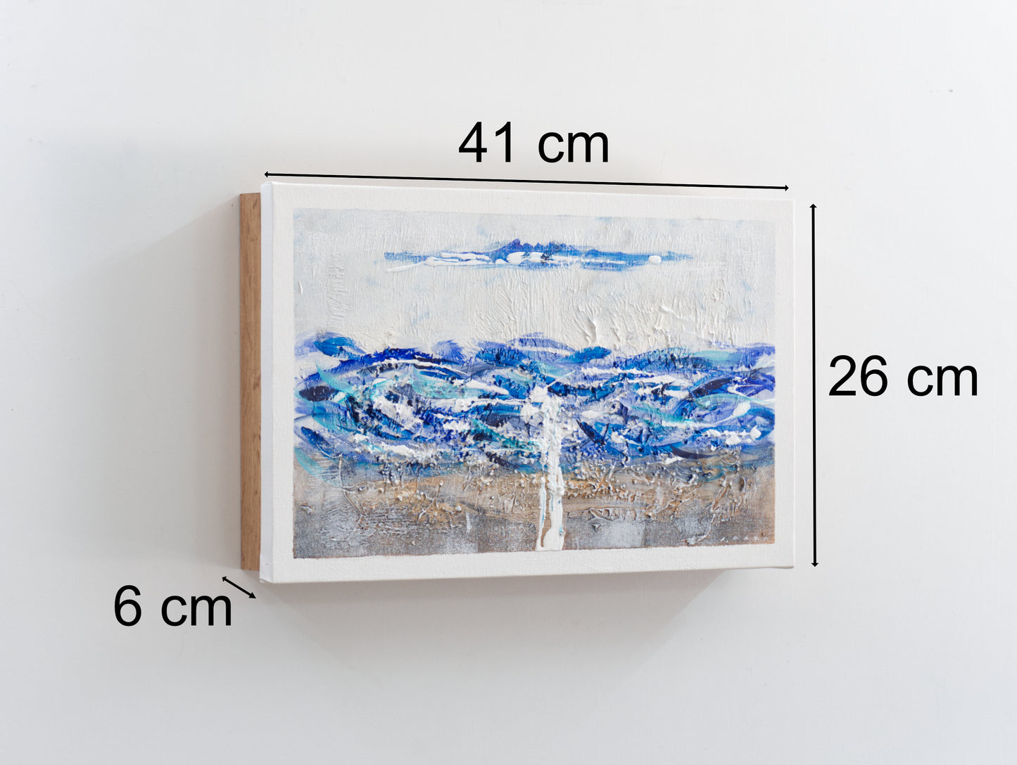 Tapa de Contador Pintada a Mano, 100% Original, en Madera Clara, Marina Abstracta, Incluye Tornillos y Tacos. Medidas: Interior 37x22x4cm
