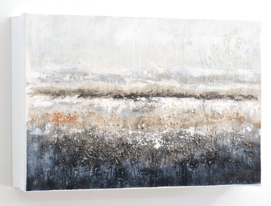 Tapa de Contador Pintada a Mano, 100% Original, Paisaje en Blanco y Negro, con Relieve, Incluye Tornillos y Tacos. Medidas: Interior 40X47x4cm Exterior 44x51x6cm