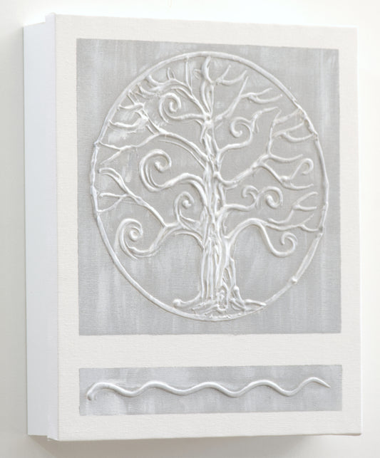 Armario para Llaves, Pintado a mano, con 12 ganchos, Moderno, Arbol de la Vida en Gris, 100% original, Incluye tacos y tornillos