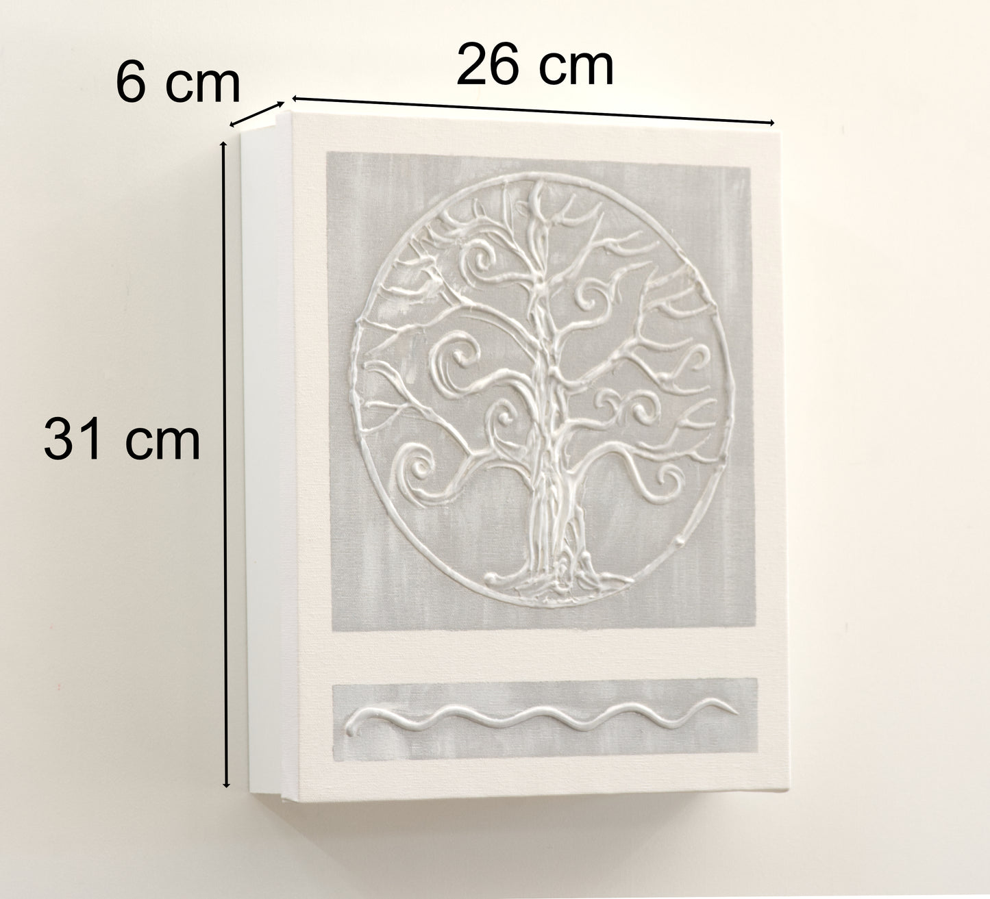 Armario para Llaves, Pintado a mano, con 12 ganchos, Moderno, Arbol de la Vida en Gris, 100% original, Incluye tacos y tornillos