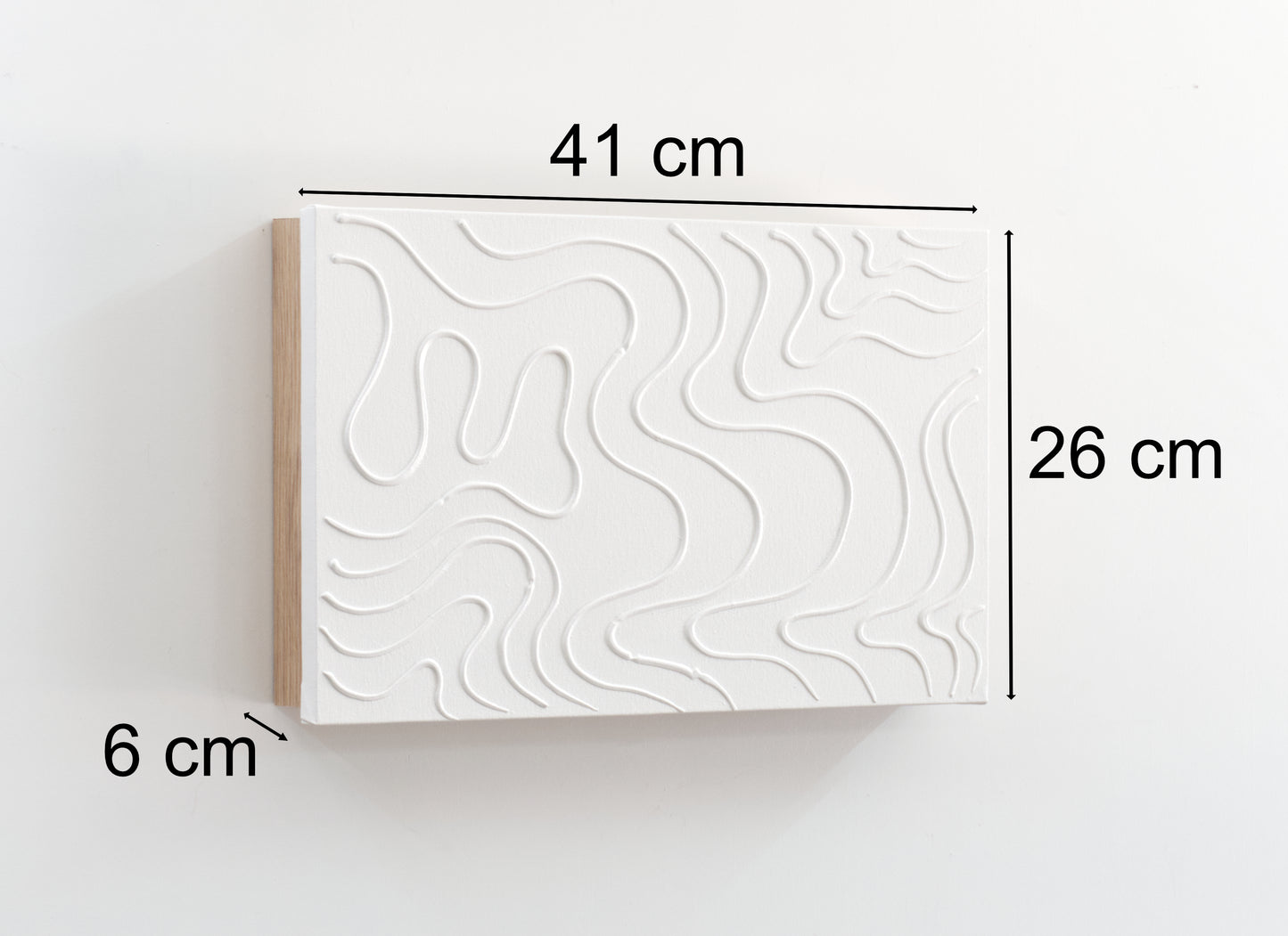 Tapa de Contador Pintada a Mano, 100% Original, en Madera Clara, Minimalista Ondas Blancas, Incluye Tornillos y Tacos. Medidas: Interior 37x22x4cm