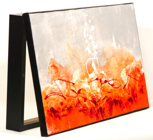 Tapa de Contador Pintada a Mano, 100% Original, Moderna, Abstracta Naranja, Incluye Tornillos y Tacos. Medidas: Interior 37x22x4cm Exterior 41x26x6cm