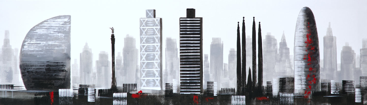 CUADRO PINTADO BARCELONA 120X35 CM