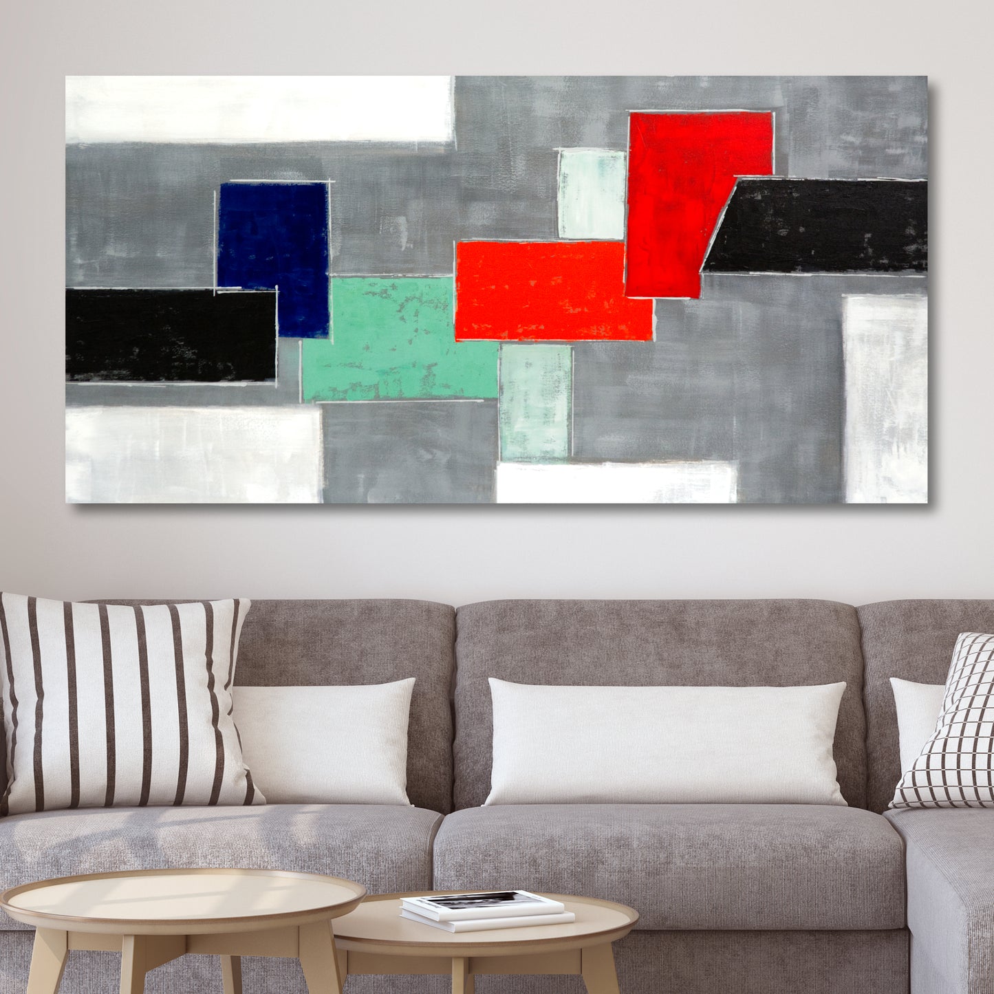 CUADRO PINTADO "ABSTRACTO MONDRIAN" 140X70CM