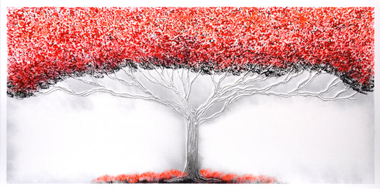 CUADRO PINTADO "ÁRBOL DE LA VIDA" ROJO 140X70CM
