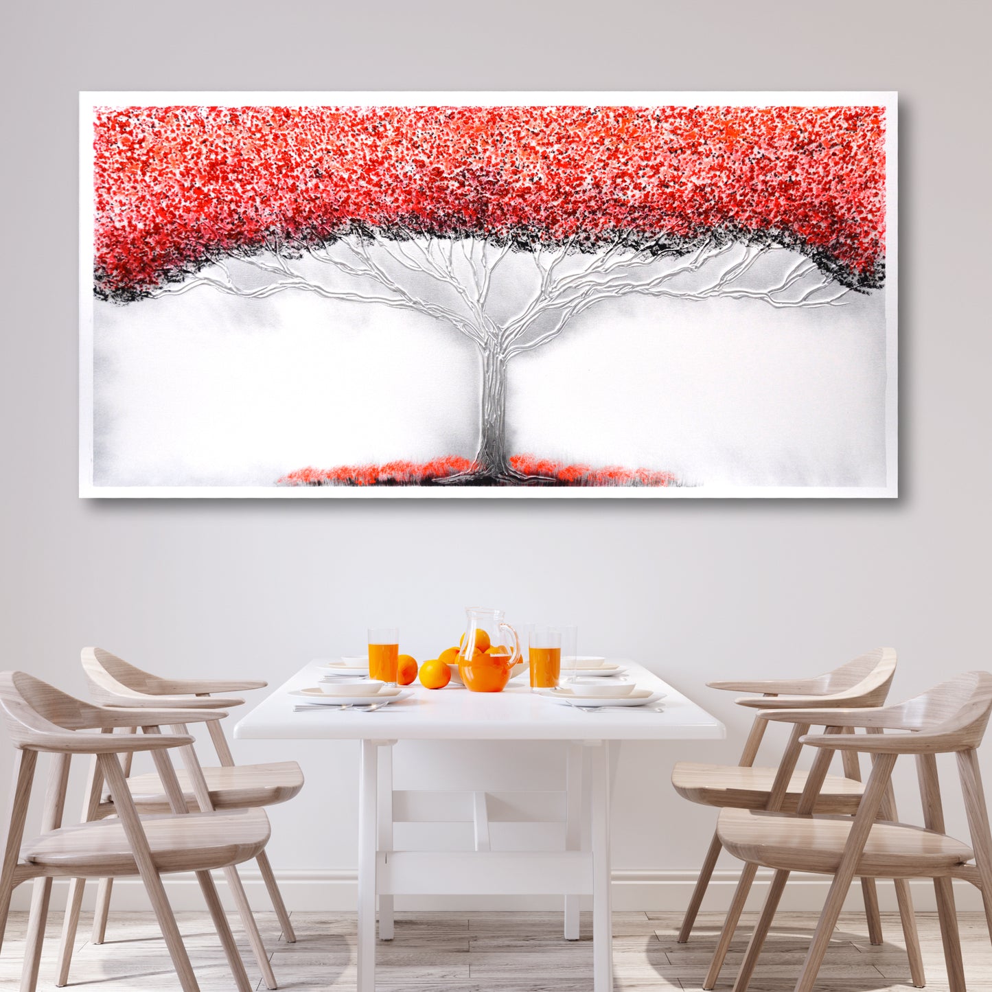 CUADRO PINTADO "ÁRBOL DE LA VIDA" ROJO 140X70CM