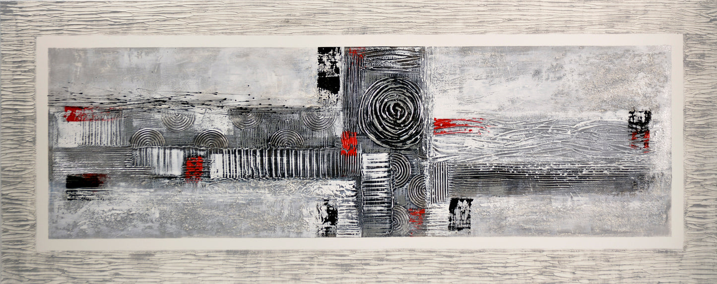 CUADRO PINTADO "COMPOSICIÓN GRIS Y ROJO" 150X60CM