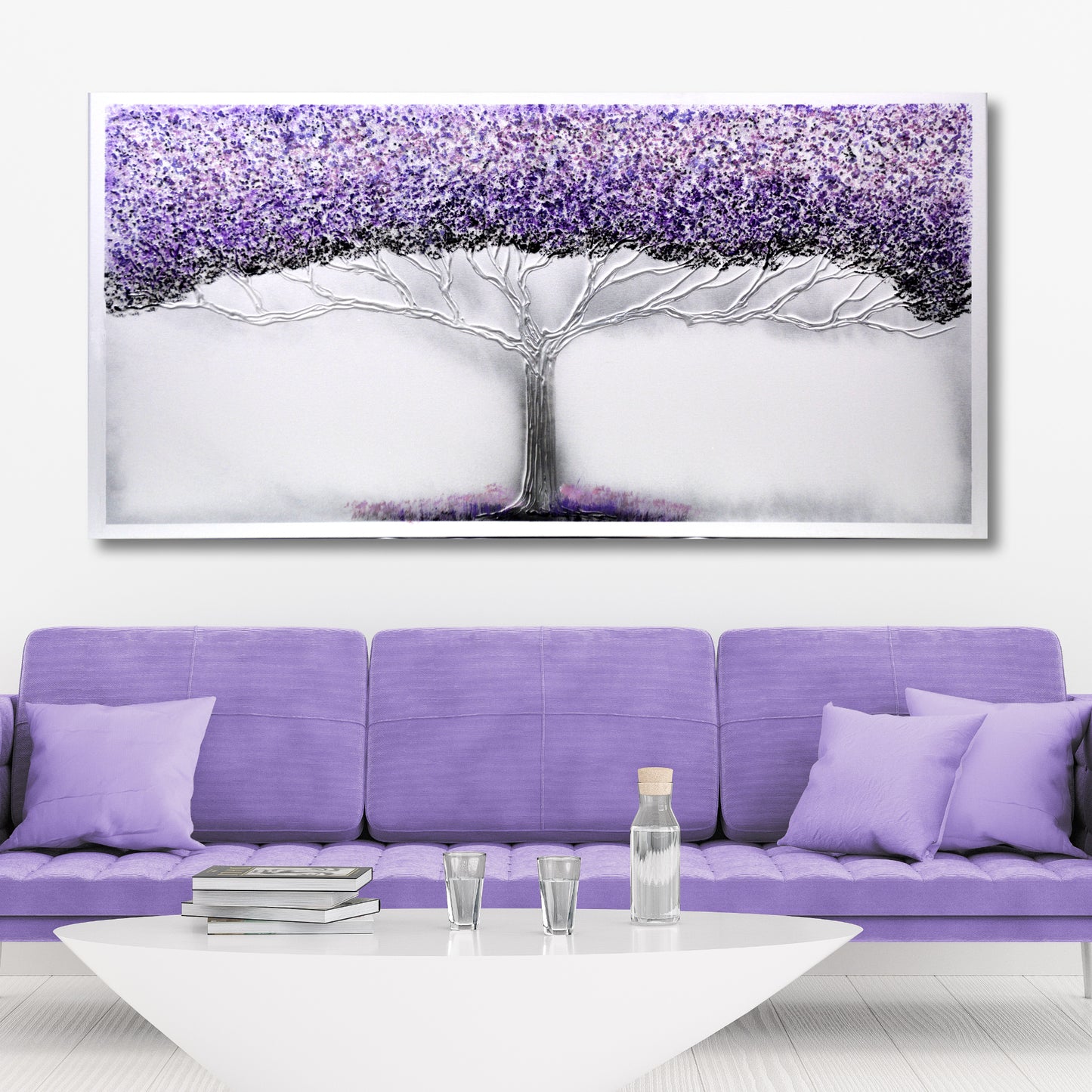 CUADRO PINTADO "ÁRBOL DE LA VIDA" LILA 140X70CM