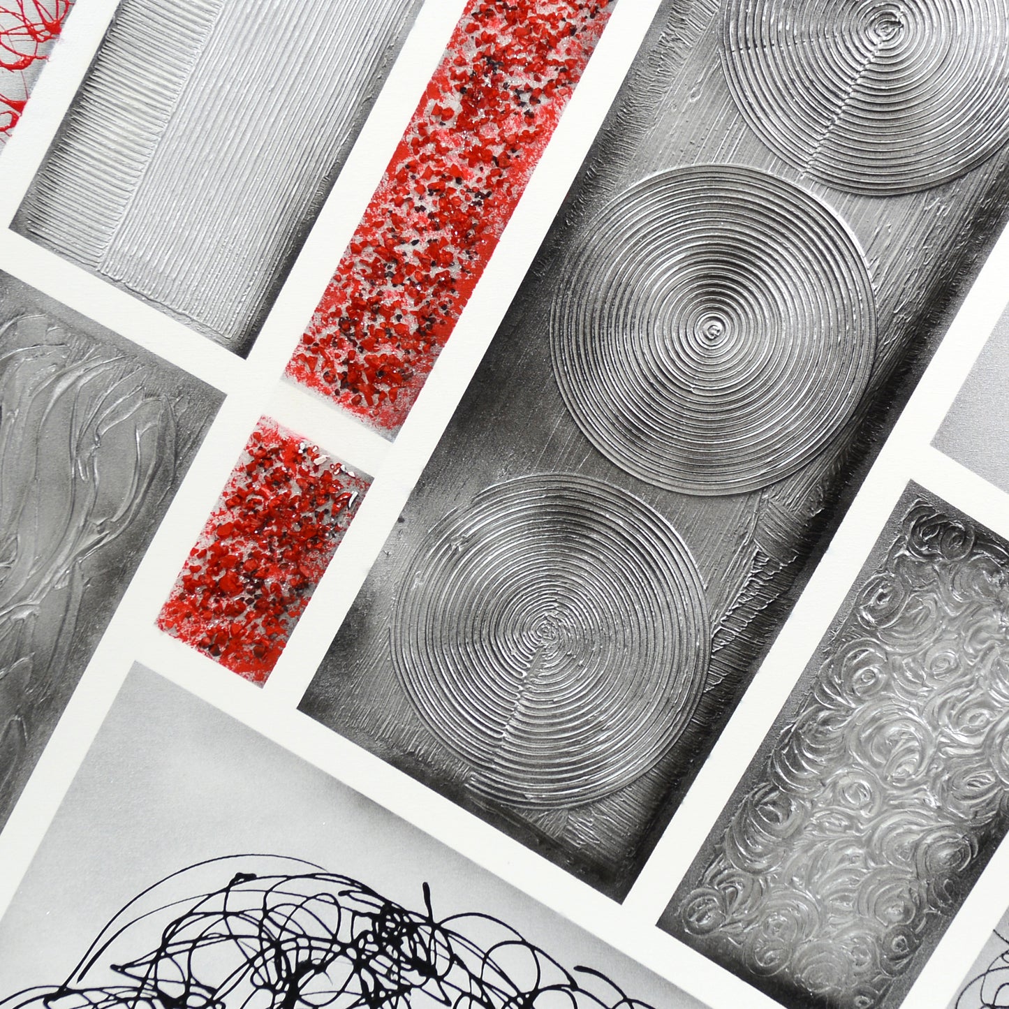 CUADRO PINTADO "ABSTRACTO DIAGONAL" PLATA Y ROJO 140X70CM