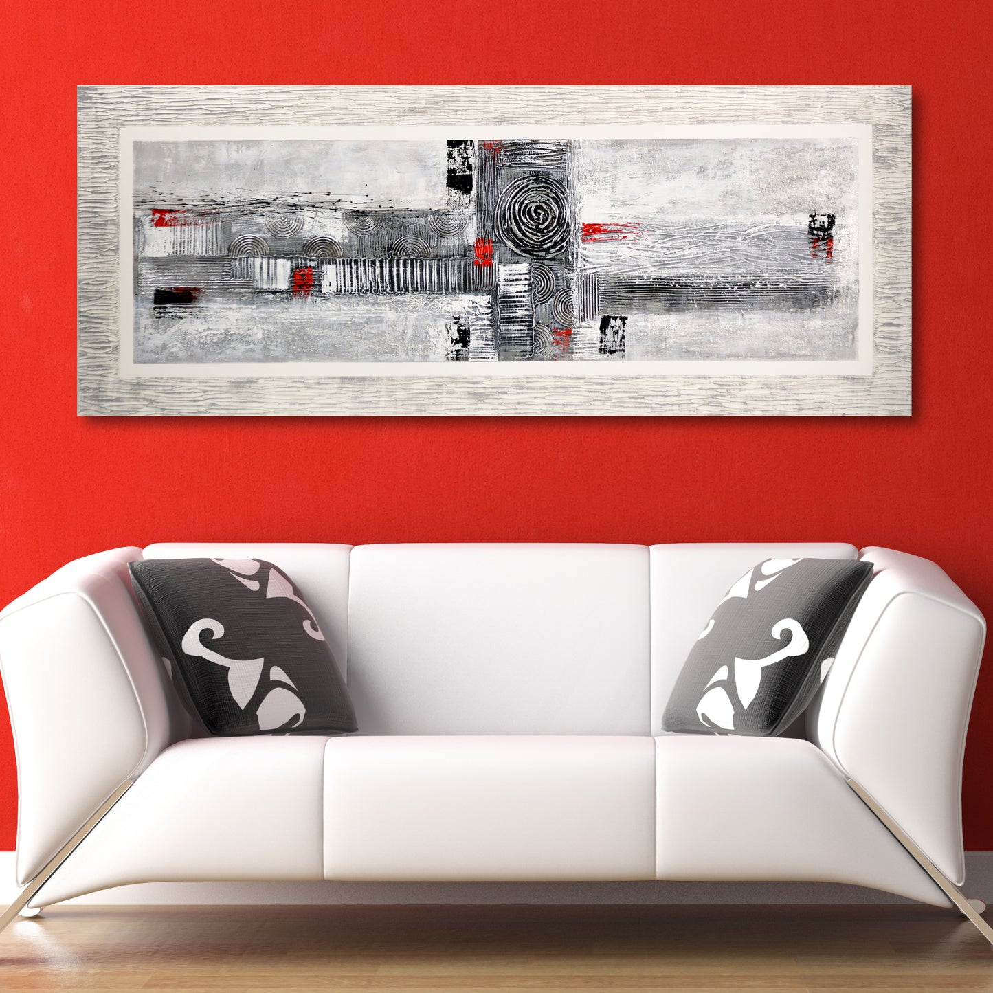CUADRO PINTADO "COMPOSICIÓN GRIS Y ROJO" 150X60CM