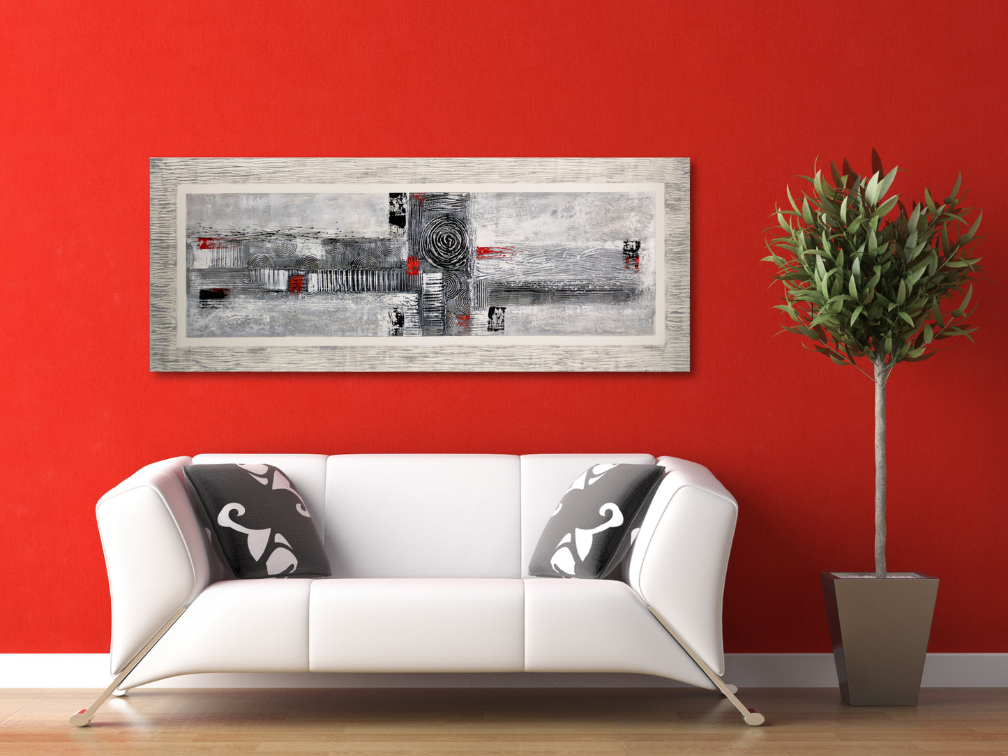 CUADRO PINTADO "COMPOSICIÓN GRIS Y ROJO" 150X60CM