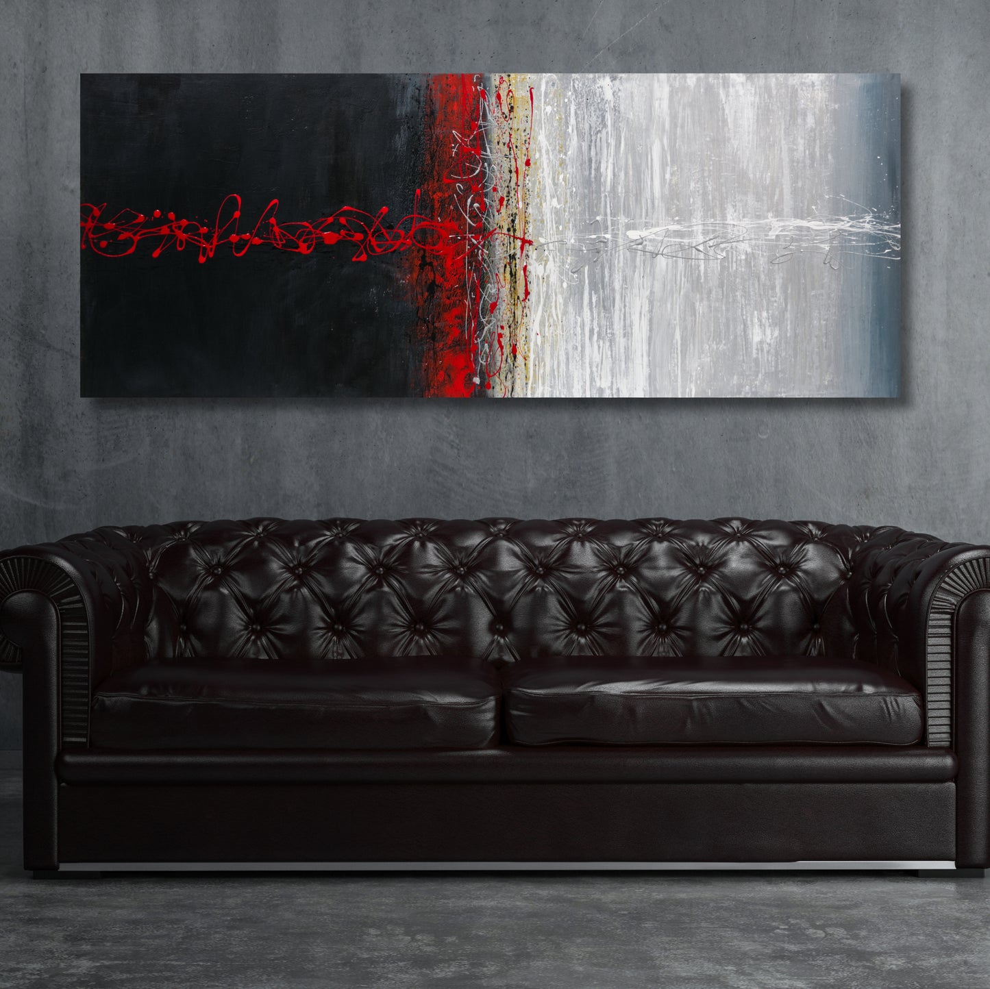 CUADRO PINTADO ABSTRACTO "NOCHE Y DÍA" 150X60CM