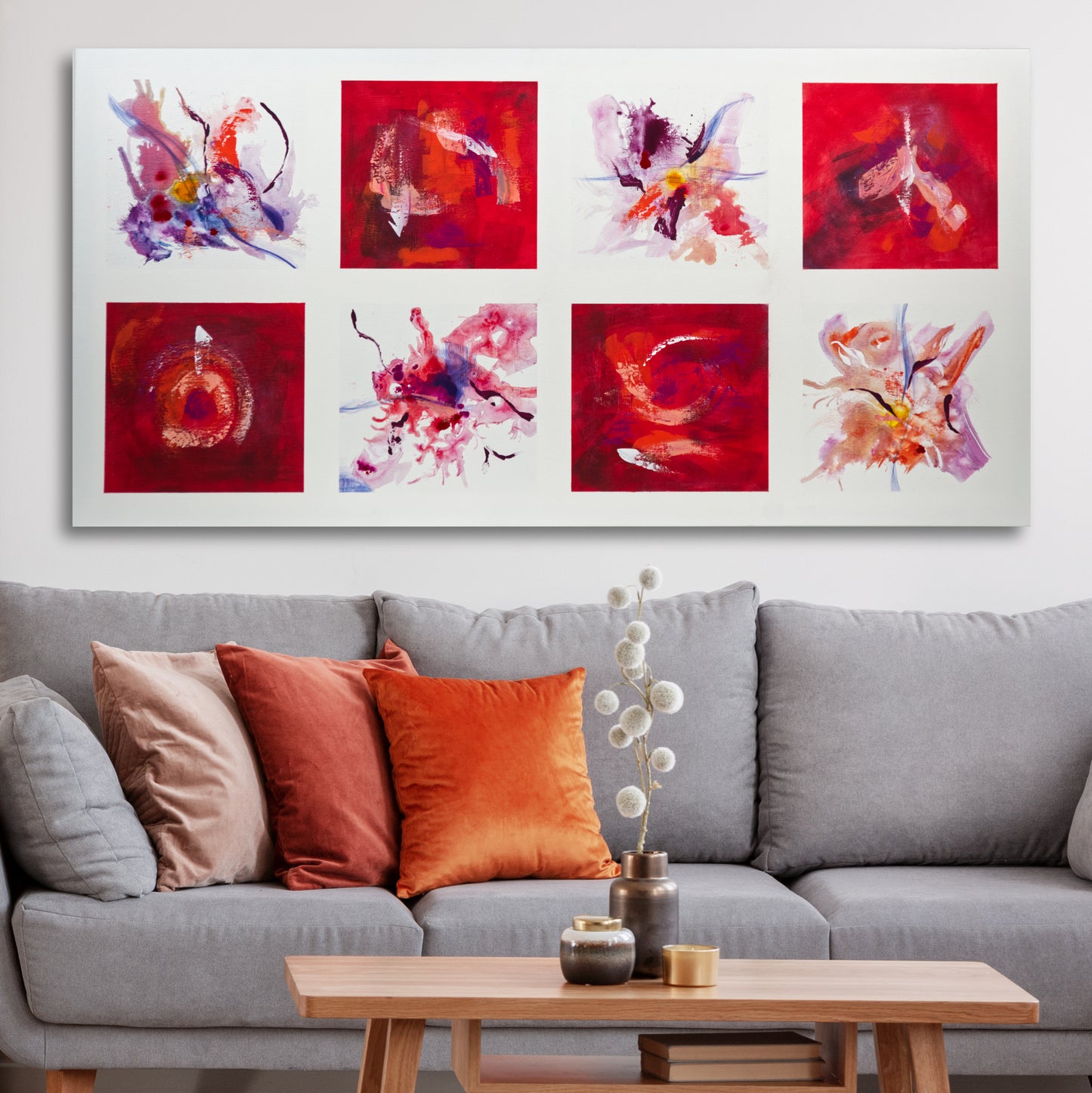CUADRO PINTADO ABSTRACTO EN ROJOS 140X70 CM SOBRE LIENZO, 100% ORIGINAL
