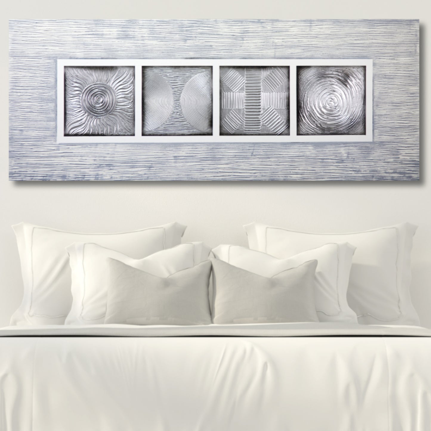 CUADRO PINTADO "CUATRO MANDALAS" EN PLATA 150X60CM