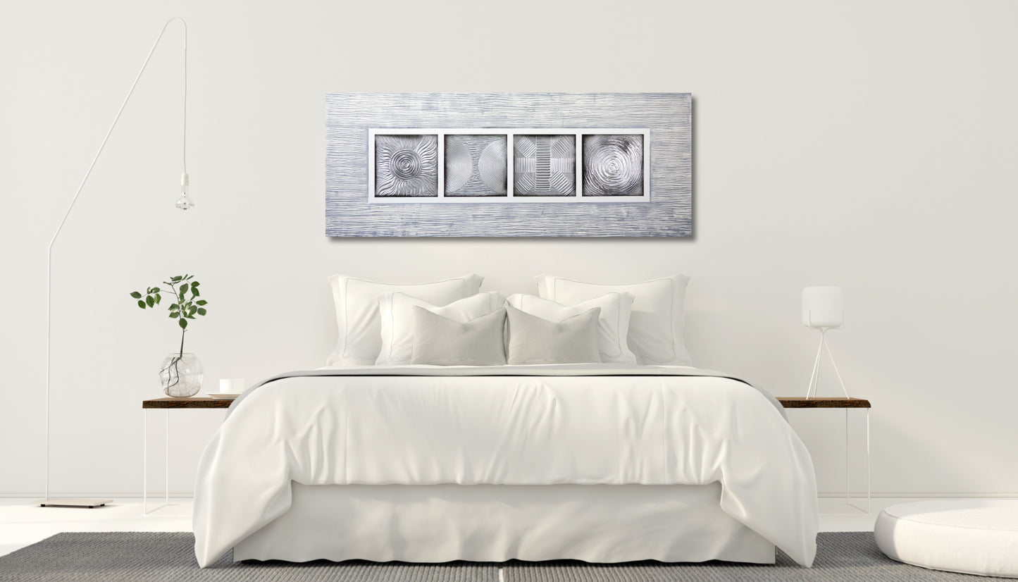 CUADRO PINTADO "CUATRO MANDALAS" EN PLATA 150X60CM