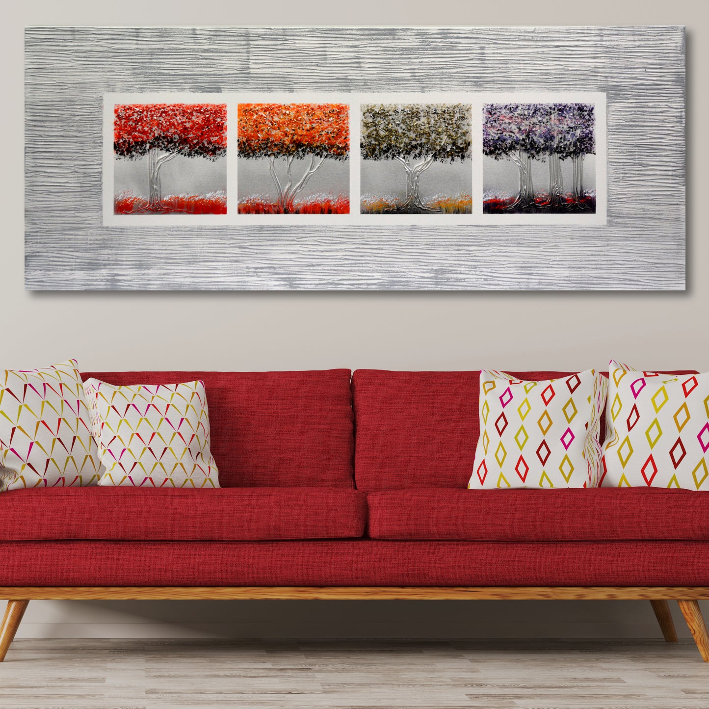 CUADRO PINTADO "LAS 4 ESTACIONES" 150X60CM