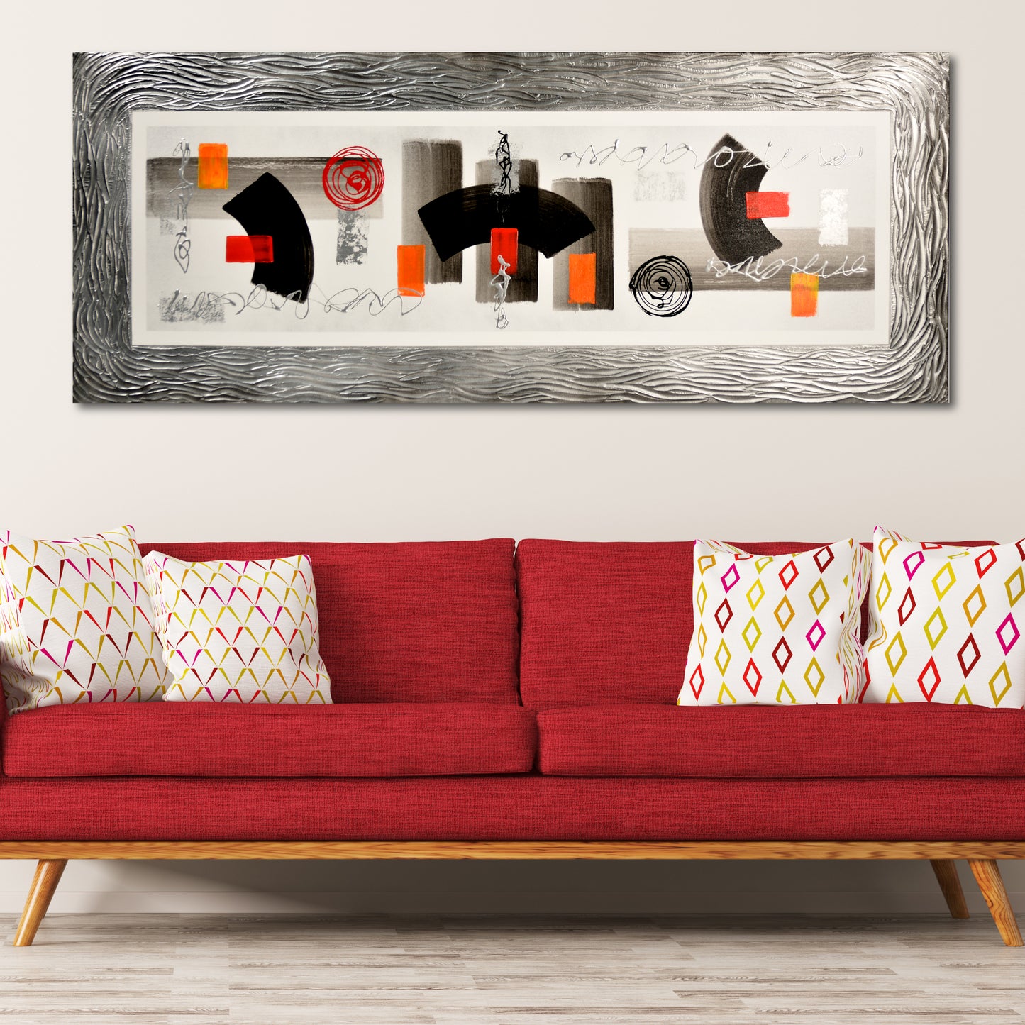 CUADRO PINTADO "ABSTRACTO DRIPPING NEGRO Y ROJO" 150X60CM