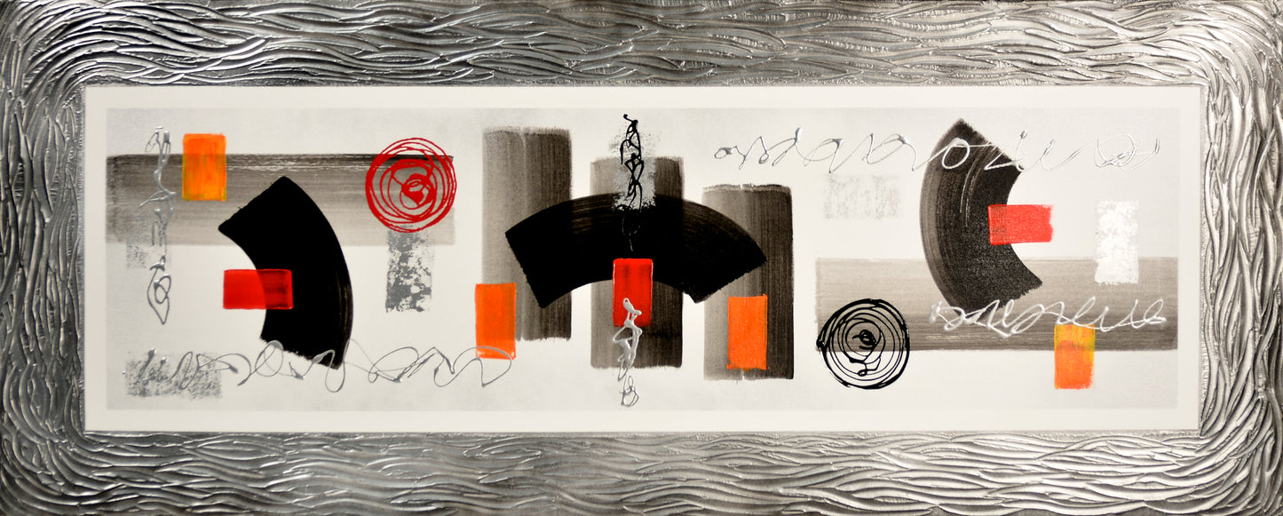 CUADRO PINTADO "ABSTRACTO DRIPPING NEGRO Y ROJO" 150X60CM