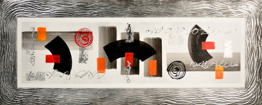 CUADRO PINTADO "ABSTRACTO DRIPPING NEGRO Y ROJO" 150X60CM