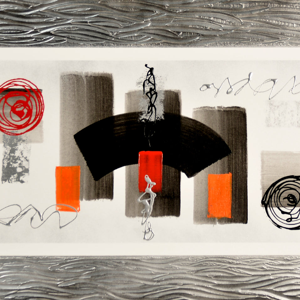 CUADRO PINTADO "ABSTRACTO DRIPPING NEGRO Y ROJO" 150X60CM